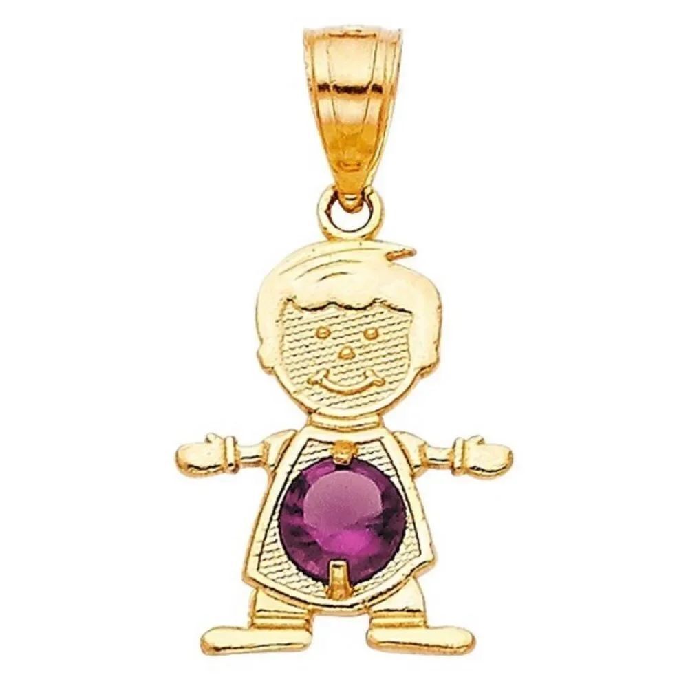 14k Real Yellow Gold June Birthstone CZ Boy Charm Pendant | birthday Gift |